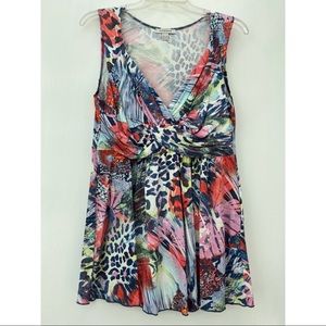 Boston Proper Multicolor Floral Animal Print Sleeveless V Neck Twist Blouse Top